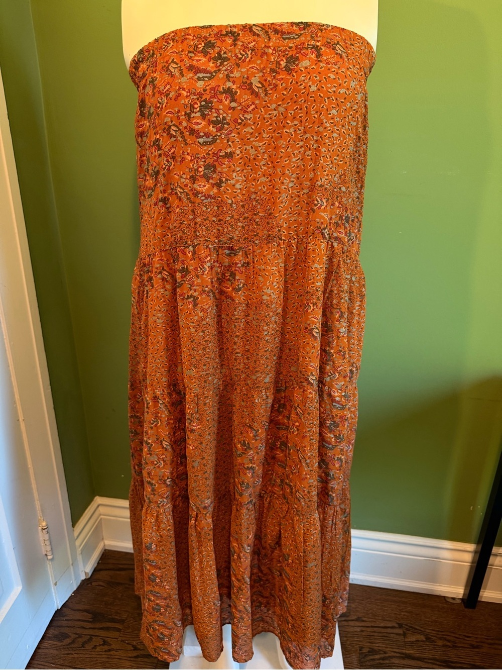 Elan Rust Orange Floral Tiered Maxi Boho Skirt - Picture 12 of 16